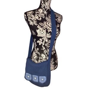 Vintage Knit Flower Crossbody Purse Boho Indie Hippie Floral